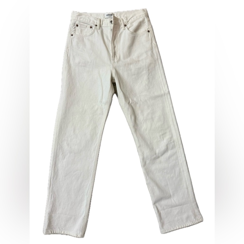 AGOLDE Fran White Low Slung Easy Straight Button Fly Jeans